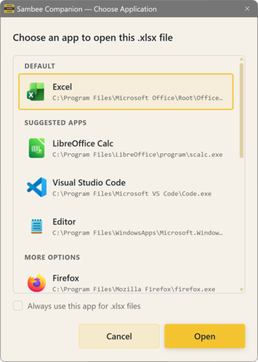 Screenshot of the Sambee Companion application
