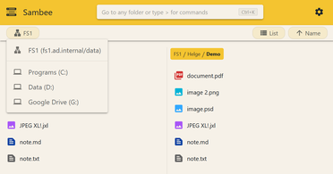 Screenshot of the Sambee main web interface